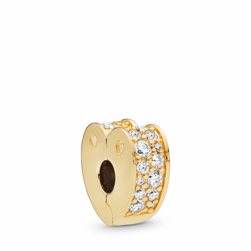 Pandora Shine™ Sparkling Arcs Of Love Clip Charm Ireland - 18ct Gold Plated/Silicone/Cubic Zirconia